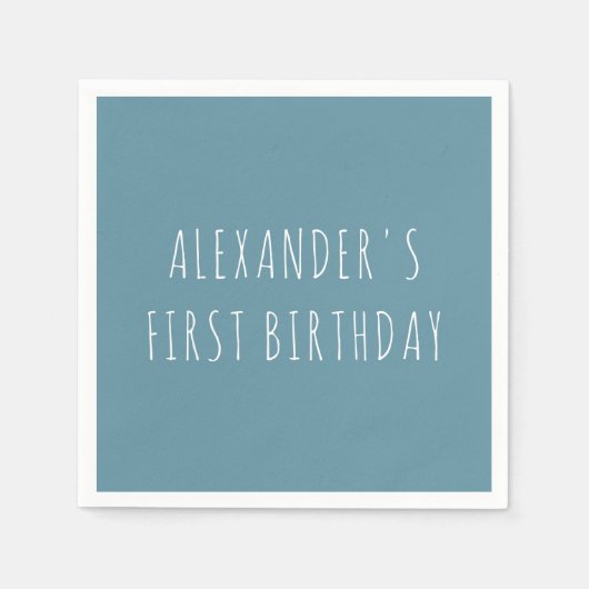 Serviette En Papier Simple Blue Personalized First Birthday Party (Devant)