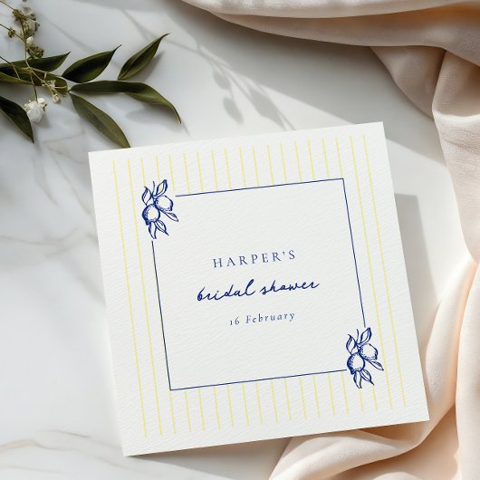 Serviette En Papier Simple Blue & Yellow Doodle Citrons Mariage