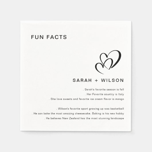 Serviette En Papier Simple Blush Heart Mariage Fun Facts (Devant)