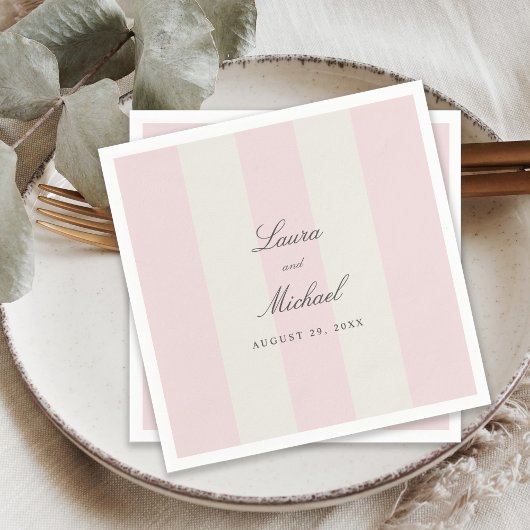 Serviette En Papier Simple Blush Pink Cabana Stripes Wedding