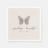 Serviette En Papier Simple Boho Butterfly Burgundy Taupe Mariage (Devant)