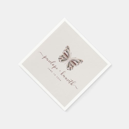 Serviette En Papier Simple Boho Butterfly Burgundy Taupe Mariage (Coin)