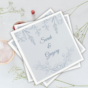 Serviette En Papier Simple Boho Floral Dusty Blue Mariage