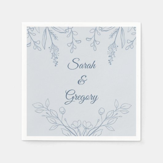 Serviette En Papier Simple Boho Floral Dusty Blue Mariage (Devant)