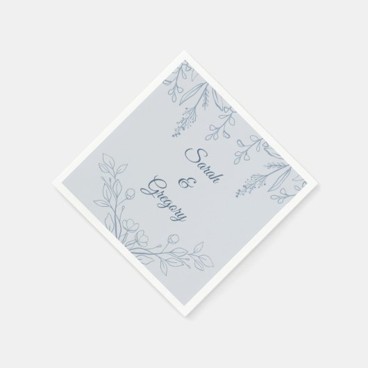 Serviette En Papier Simple Boho Floral Dusty Blue Mariage (Coin)