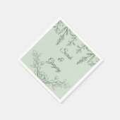 Serviette En Papier Simple Boho Floral Sage Mariage vert (Coin)