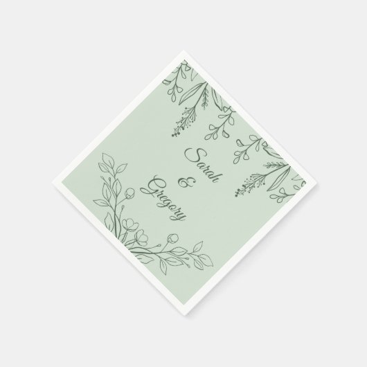 Serviette En Papier Simple Boho Floral Sage Mariage vert (Coin)