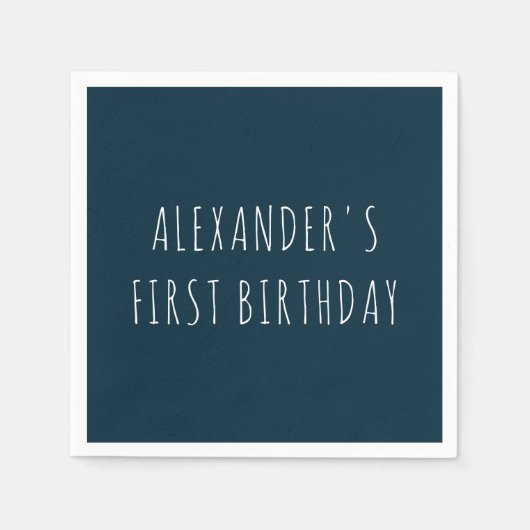 Serviette En Papier Simple Bold Dark Blue First Birthday Party (Devant)