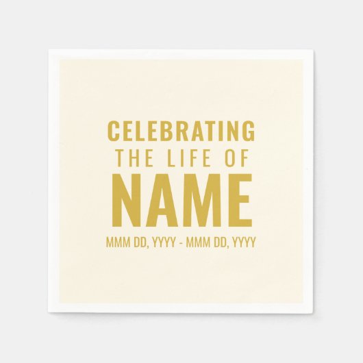 Serviette En Papier Simple Bold Elegant Ecru Gold Celebration of Life (Devant)