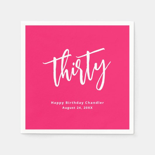 Serviette En Papier Simple Bold Hot rose 30e fête d'anniversaire (Devant)