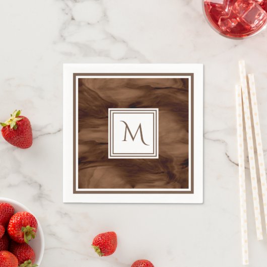 Serviette En Papier Simple Brown foncé Marbre subtil Monogramme modern (En situation)
