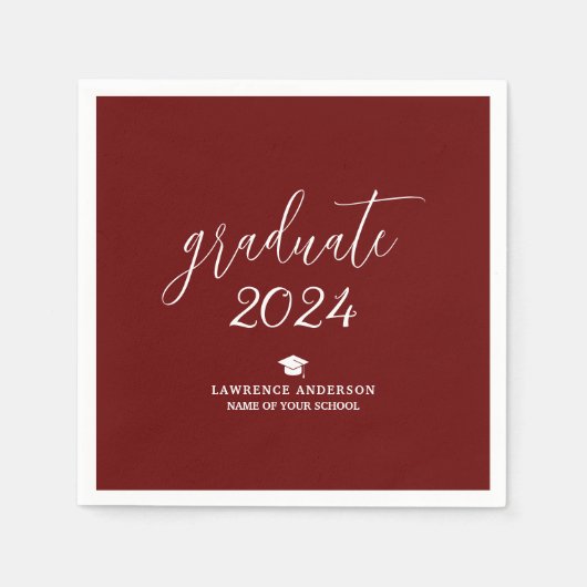 Serviette En Papier Simple Burgundy Graduate 2024 Graduation Party (Devant)