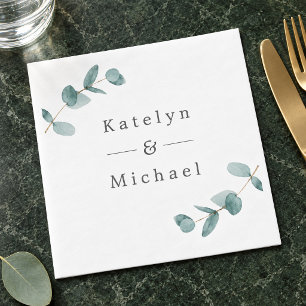 Serviette En Papier Simple cadre de mariage minimaliste eucalyptus pou