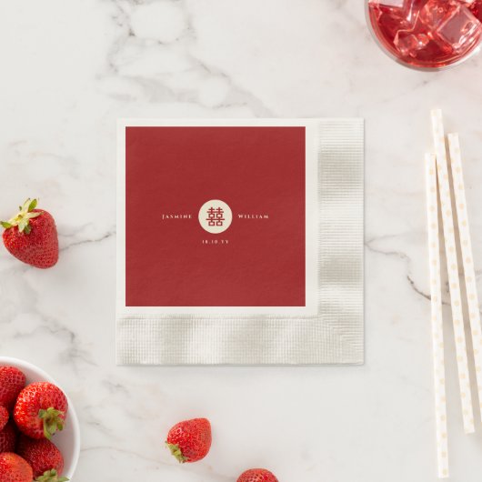 Serviette En Papier Simple Cercle rouge double bonheur Mariage chinois (En situation)