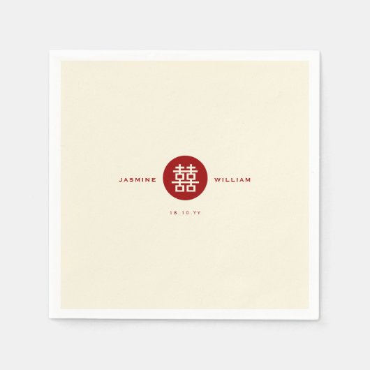 Serviette En Papier Simple Cercle rouge double bonheur Mariage chinois (Devant)