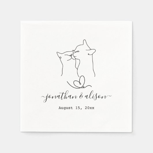 Serviette En Papier Simple Chat noir et blanc Mariage moderne (Devant)