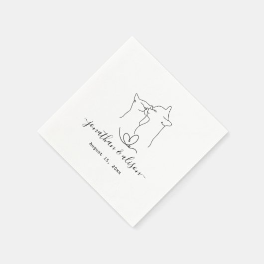 Serviette En Papier Simple Chat noir et blanc Mariage moderne (Coin)