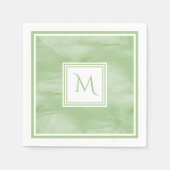 Serviette En Papier Simple clair vert subtil marbre moderne Monogramme (Devant)