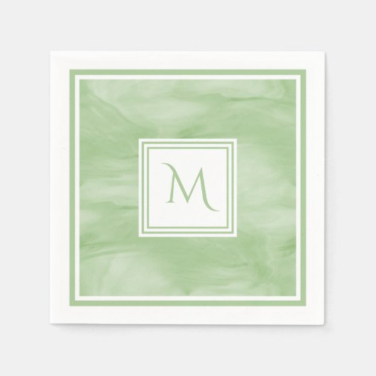 Serviette En Papier Simple clair vert subtil marbre moderne Monogramme (Devant)