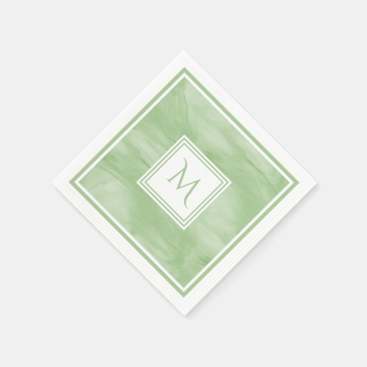 Serviette En Papier Simple clair vert subtil marbre moderne Monogramme (Coin)