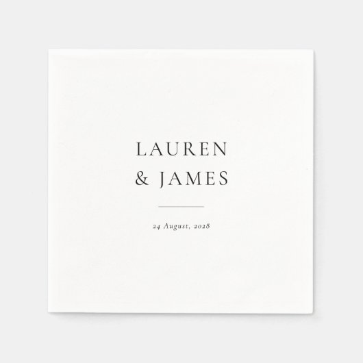 Serviette En Papier Simple Classic Couples Name & Date Wedding (Devant)