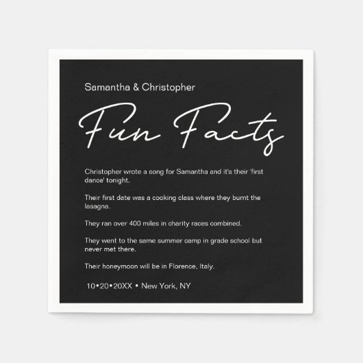 Serviette En Papier SImple Classique Noir Blanc Mariage faits amusants (Devant)