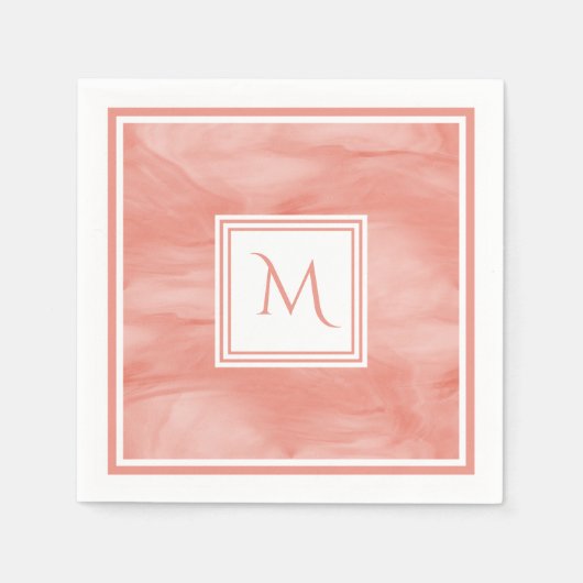 Serviette En Papier Simple Corail rose subtil Marbre Moderne Monogramm (Devant)