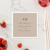 Serviette En Papier Simple couleur solide Taupe Beige Mariage monogram (En situation)