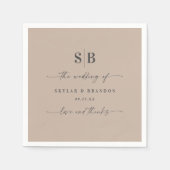 Serviette En Papier Simple couleur solide Taupe Beige Mariage monogram (Devant)