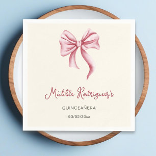 Serviette En Papier Simple Crème Rose Ruban Fille Quinceanera Annivers