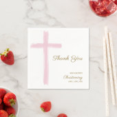 Serviette En Papier Simple Croix Rose Merci Baptême (En situation)
