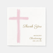 Serviette En Papier Simple Croix Rose Merci Baptême (Devant)