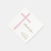Serviette En Papier Simple Croix Rose Merci Baptême (Coin)