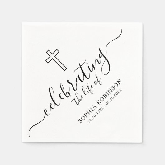 Serviette En Papier Simple Cross Elegant Script Funeral Memorial (Devant)