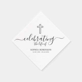 Serviette En Papier Simple Cross Elegant Script Funeral Memorial