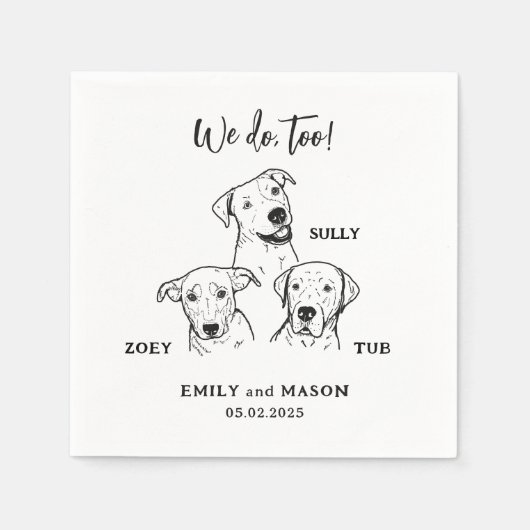 Serviette En Papier Simple Cute 3 Chiens Mariage animal personnalisé (Devant)