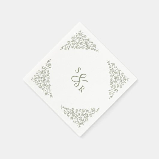 Serviette En Papier Simple Delicate Floral Timeless Sage Mariage vert (Coin)
