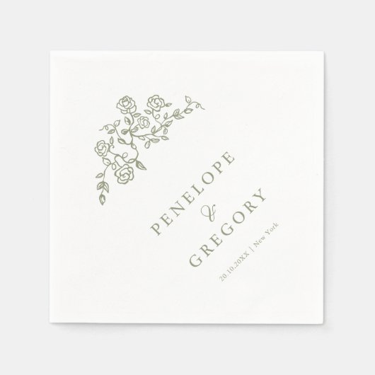 Serviette En Papier Simple Delicate Floral Timeless Sage Mariage vert (Devant)