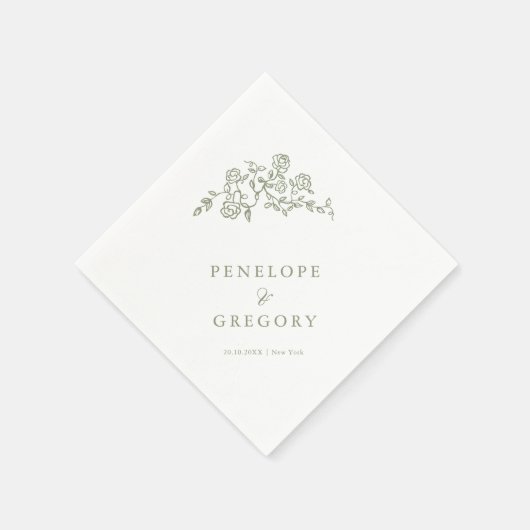 Serviette En Papier Simple Delicate Floral Timeless Sage Mariage vert (Coin)