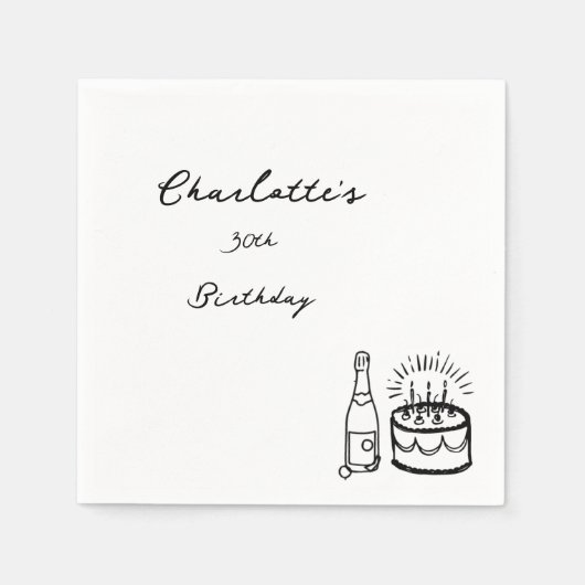 Serviette En Papier simple Dessin à la Main 30e Anniversaire (Devant)