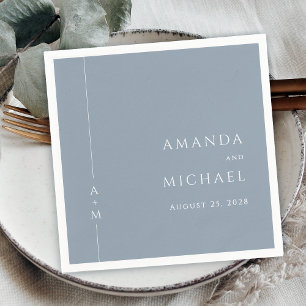 Serviette En Papier Simple Dusty Bleu Élégant Mariage Monogramme Class