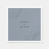 Serviette En Papier Simple Dusty Blue élégant Mariage Monogramme (Devant)