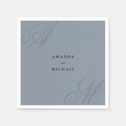 Serviette En Papier Simple Dusty Blue élégant Mariage Monogramme (Devant)