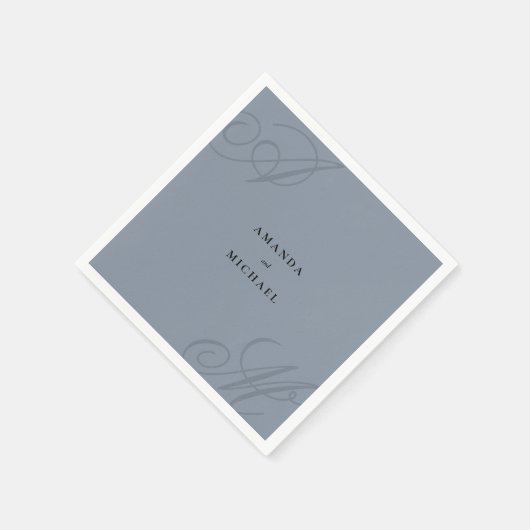 Serviette En Papier Simple Dusty Blue élégant Mariage Monogramme (Coin)