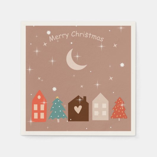 Serviette En Papier Simple Earth Tone Joyeux Noël (Devant)