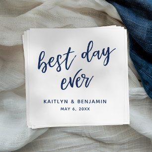 Serviette En Papier Simple Écriture Manuscrite Navy Meilleur Jour Jama