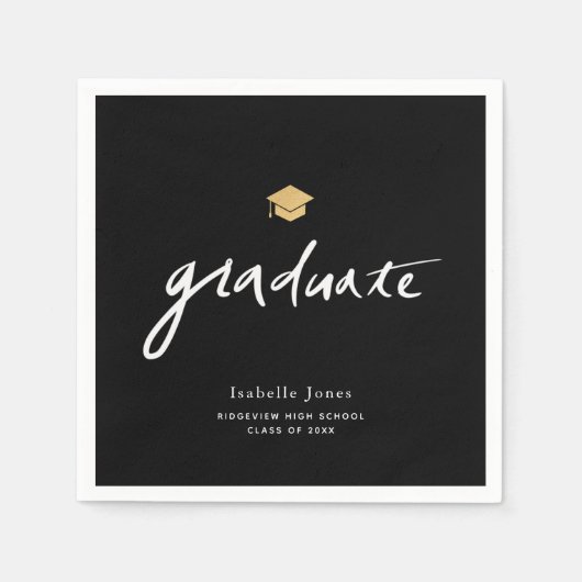 Serviette En Papier Simple écriture manuscrite Script Black Photo Grad (Devant)