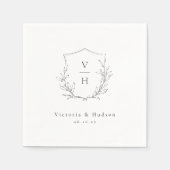 Serviette En Papier Simple élégance botanique crête mariage monogramme (Devant)