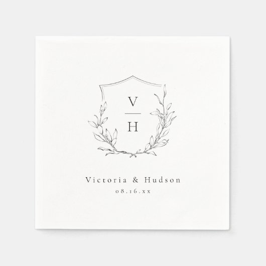 Serviette En Papier Simple élégance botanique crête mariage monogramme (Devant)