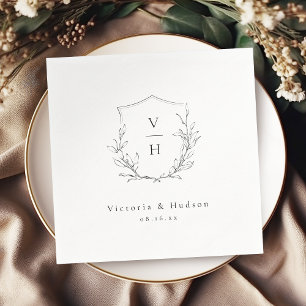 Serviette En Papier Simple élégance botanique crête mariage monogramme